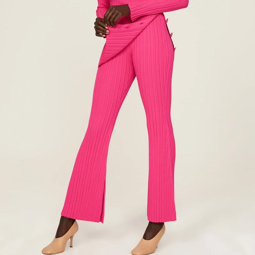 Adam Lippes Pink High Waisted Ribbed Pants Size M